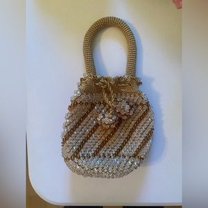 Gold and brown beaded hand purse. Handmade